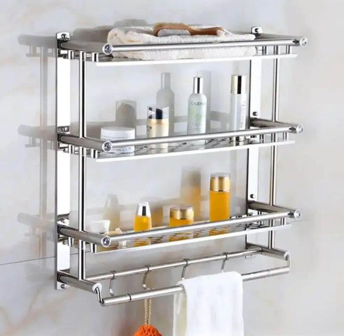 Étagère de salle de bain murale en acier inoxydable avec porte-serviettes
