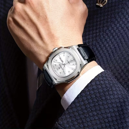 Montre Homme Classique – Bracelet Cuir, Calendrier, Étanchéité