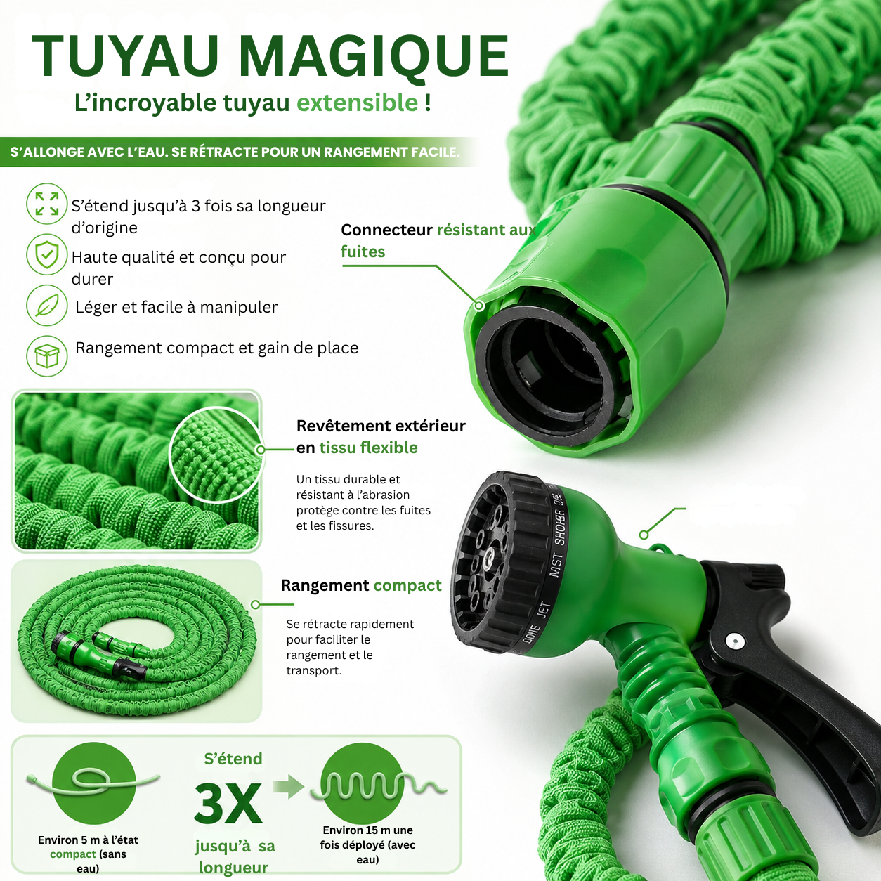 Tuyau magique rétractable haute pression 30 Mètres