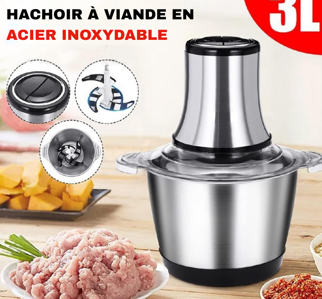 Hachoir Électrique De Cuisine 800 W Avec Bol En Acier Inoxydable De 3 L