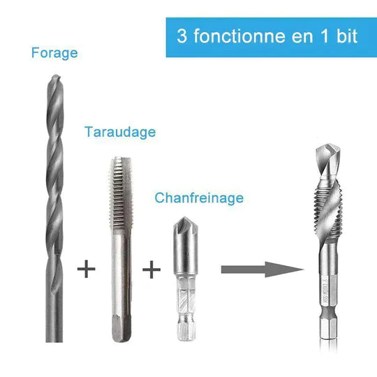 Jeu de 6 Tarauds Combinés à Queue Hexagonale