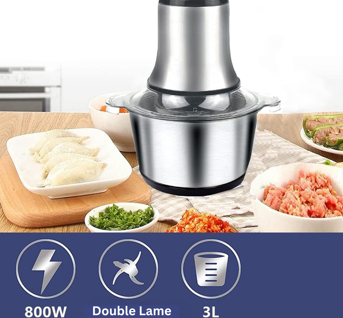 Hachoir Électrique De Cuisine 800 W Avec Bol En Acier Inoxydable De 3 L