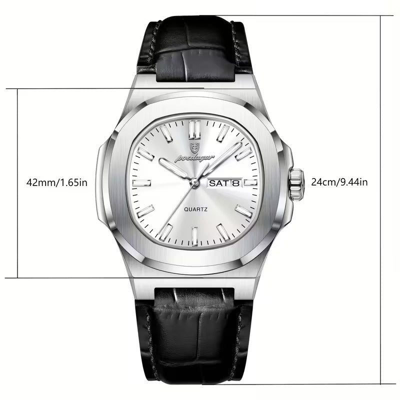 Montre Homme Classique – Bracelet Cuir, Calendrier, Étanchéité