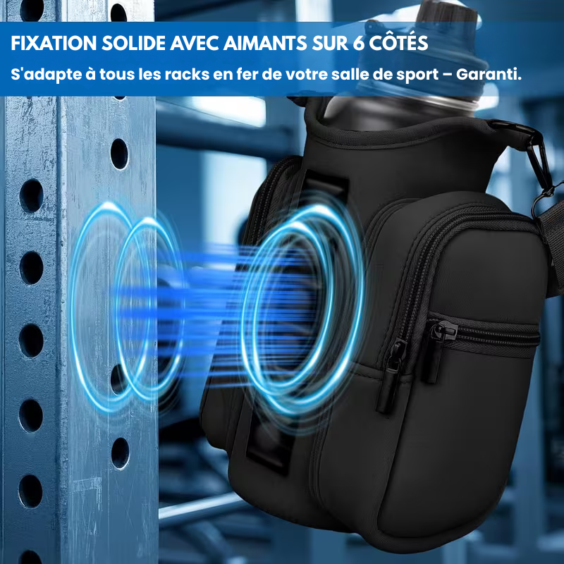Sac à bandoulière magnétique avec porte-bouteille et poche pour téléphone tactile