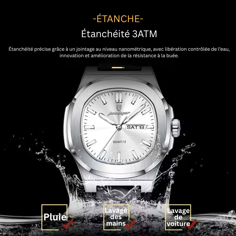 Montre Homme Classique – Bracelet Cuir, Calendrier, Étanchéité