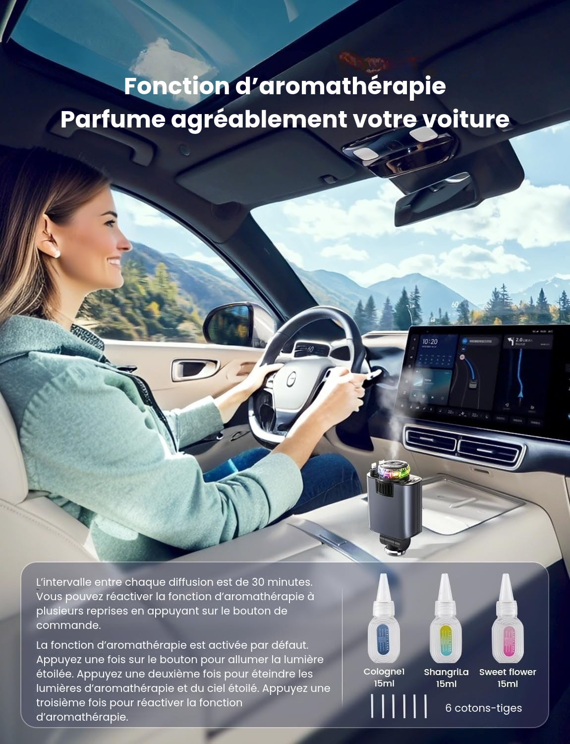 Chargeur de Voiture Multifonction avec Ciel Étoilé et Diffuseur d’Arômes