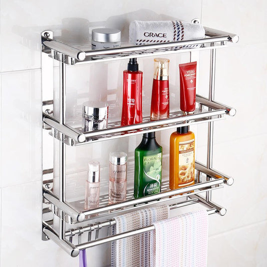 Étagère de salle de bain murale en acier inoxydable avec porte-serviettes