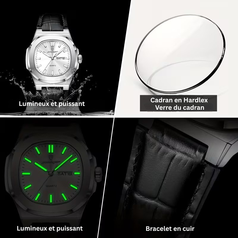 Montre Homme Classique – Bracelet Cuir, Calendrier, Étanchéité