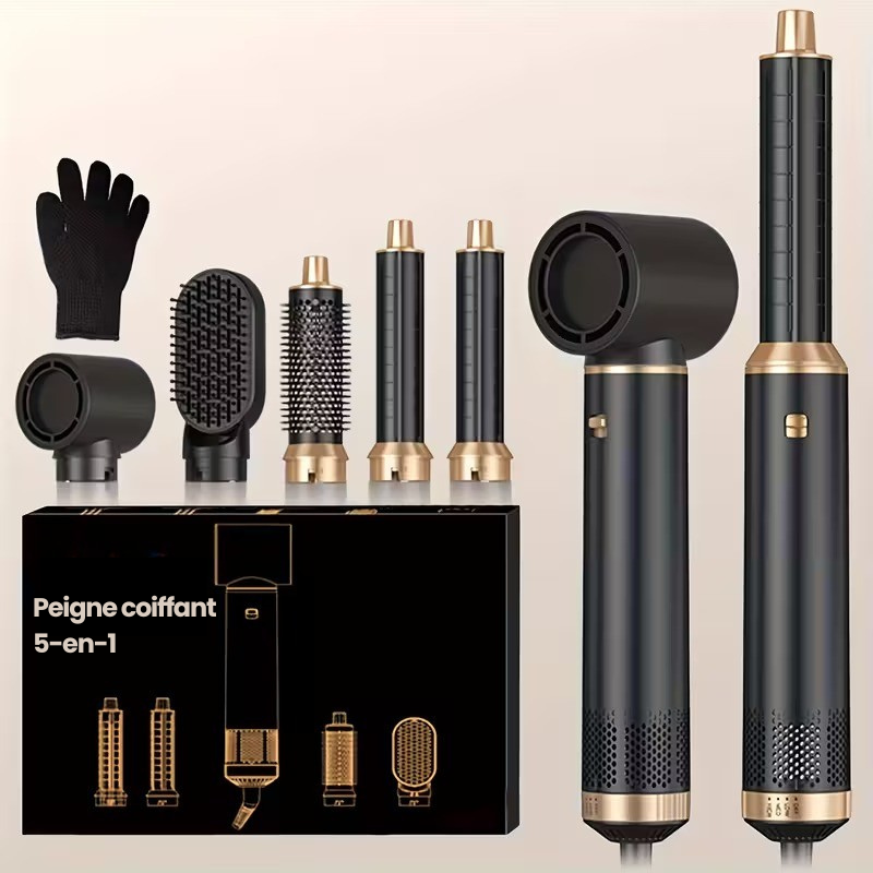 Brosse coiffante 5-en-1 à air chaud et fer à boucler avec arrêt automatique