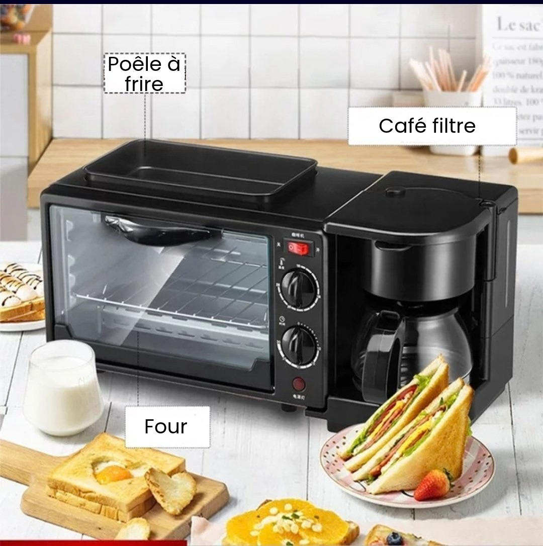Station petit-déjeuner 3-en-1 avec four et cafetière