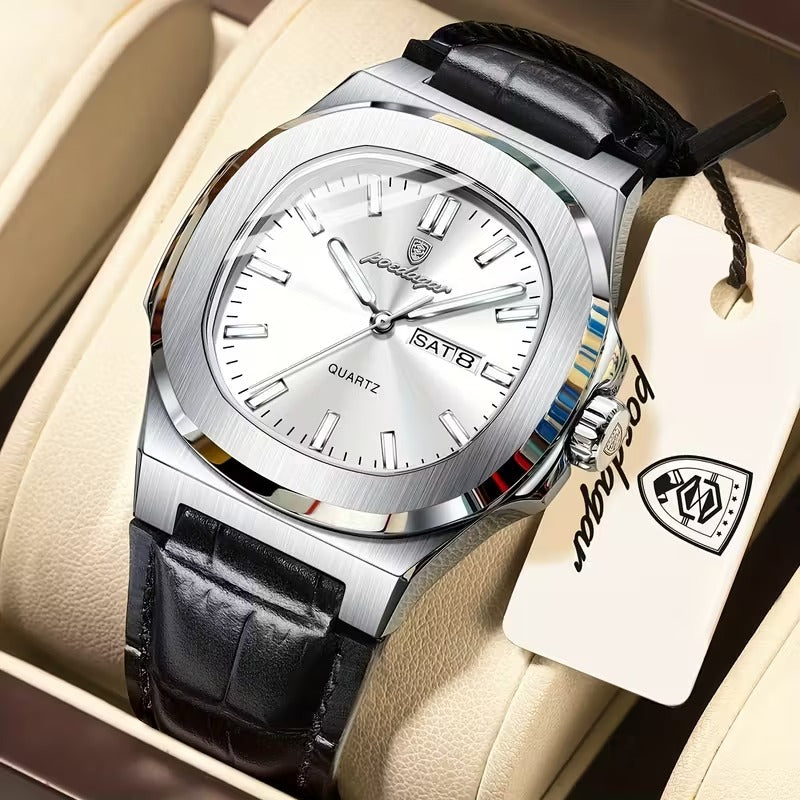 Montre Homme Classique – Bracelet Cuir, Calendrier, Étanchéité